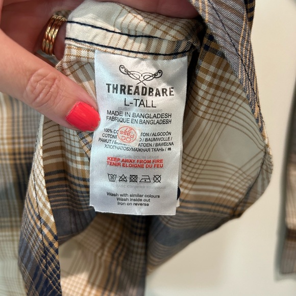 Threadbare Denim Corps, Long Sleeve Navy Tan Plaid, Mens Size Large-Tall - Picture 4 of 6